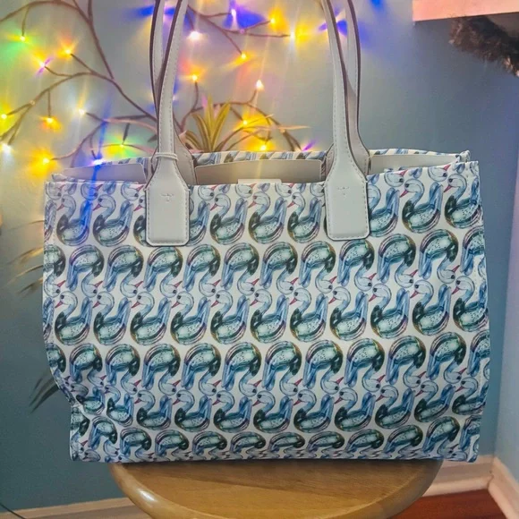 Tory Burch NWT Blue Swan Printed Ella Tote - Picture 3 of 13